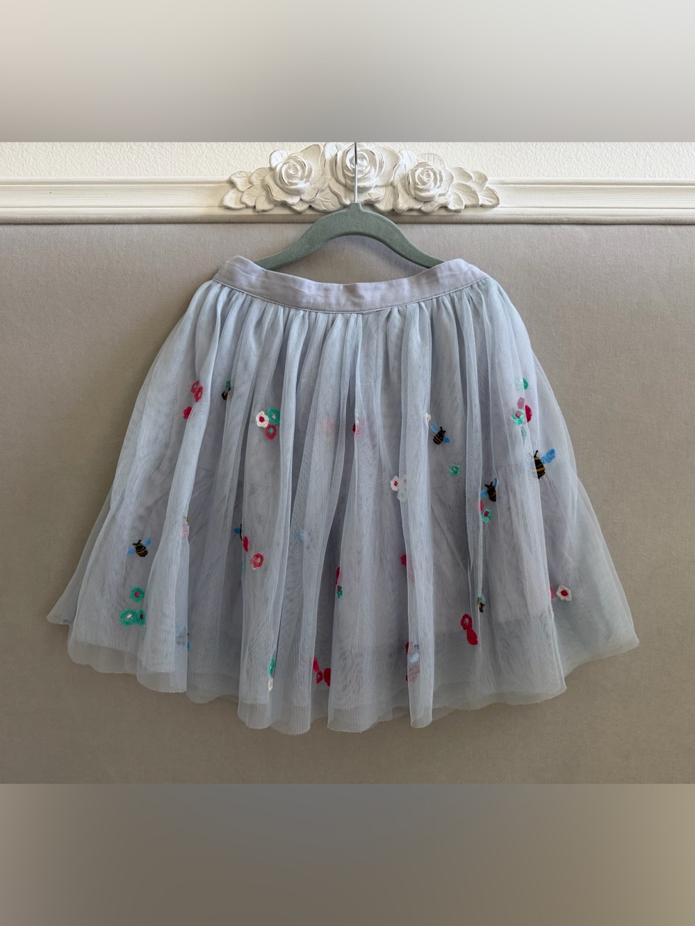 Peek Light Blue Tulle Skirt with Floral & Bee Embroidery 8 years